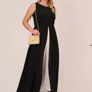 Adrianna Papell Plus Size Colorblock Jumpsuit With Skirt Overlay In Black Ivory